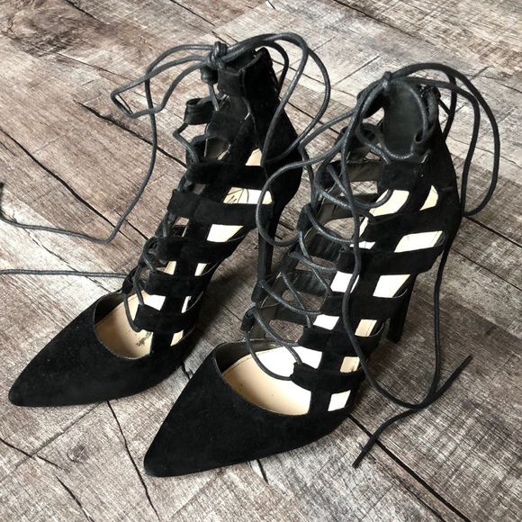 Missguided size 9 black lace up heels - Picture 1 of 3